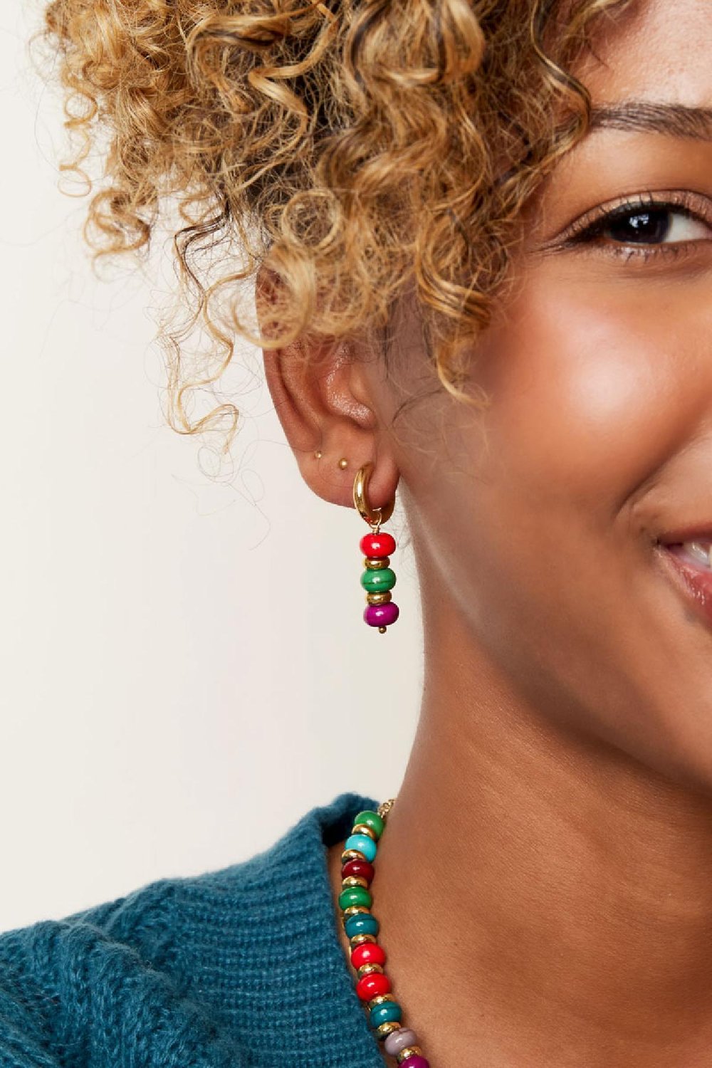 Boucles d'oreilles trois pierres colorées Multicouleur Acier inoxydable h5Image3